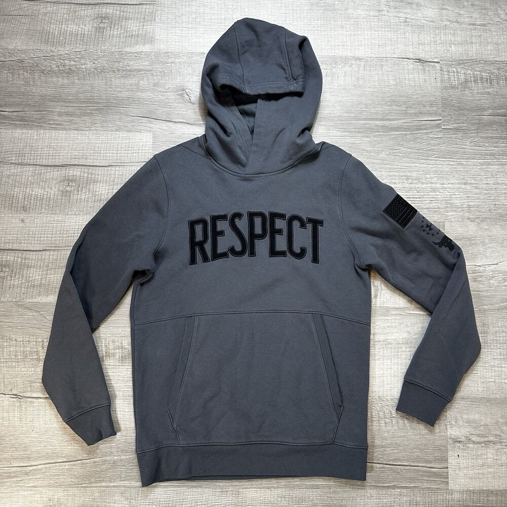 Under Armour Project Rock Mens Small Gray Respect Hoodie 1345581 USA Flag Bull